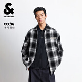 杰克·琼斯（JACK&JONES）秋季毛呢外套男士短款休闲夹克宽松含羊毛字母格纹外套男装衣服 S03黑色 常规 略宽松，卡码拍小 S （170）
