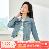 梵希蔓高腰茄克复古牛仔夹克外套女2025春秋新款宽松百搭开衫上衣 70672 浅牛仔蓝色 XL