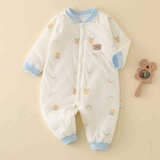 婧麒（JOYNCLEON）婴儿保暖连体衣秋冬款夹棉初生宝宝衣服0-12月冬季印花哈衣服 云朵小熊 90cm
