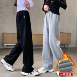 木依木花女童加绒运动裤秋冬装儿童宽松阔腿裤小女孩冬季裤子中大童直筒裤 黑色【冬季加绒】 160 cm