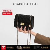 CHARLIE&KELLI品牌 CK轻奢包包女包单肩包女士斜挎包菱格小方包七夕情人节礼物 黑色【京仓速达 礼袋包装】