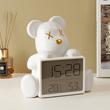 辰鱼奶油风时钟摆件闹钟客厅电视柜桌面摆放钟表台式装饰品创意电子钟 白色-暴力熊温度湿度时钟摆件
