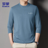 罗蒙（ROMON）长袖T恤男士纯棉春秋季宽松纯色打底衫圆领休闲上衣2313雾霾蓝2XL