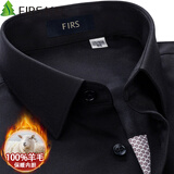 杉杉（FIRS）【100%羊毛内胆】保暖衬衫男冬季休闲商务加绒加厚衬衣 黑色 40