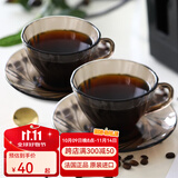 多莱斯 多莱斯 欧式进口高档咖啡杯碟套装拉花杯挂耳咖啡杯办公室玻璃杯 咖啡色螺纹杯2杯2碟
