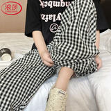 浪莎格子裤女夏季2026新款高腰垂感直筒休闲山本裤宽松慵懒遛弯阔腿裤