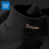 真维斯（Jeanswest）德绒打底衫女装秋冬季长袖t恤上衣服加绒保暖加厚内搭半高领秋衣 黑色 小砂纸星星_K_左领角 XL