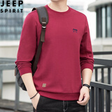 JEEP吉普卫衣男2025年秋冬季新款圆领棉质大码宽松套头长袖T恤男装潮 红色 2XL 建议165-180斤