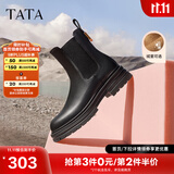 他她（TATA）焦糖布丁烟筒靴女靴子厚底加绒秋冬短靴切尔西靴WAQA2DD4 黑色（绒里） 39