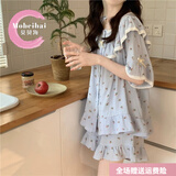 莫贝海（mobeihai）ins风睡衣女款夏季短袖2026新款公主风甜美碎花家居服套装可外穿 XDD#319#蓝色小碎花 M 建议75-95斤