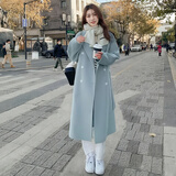 五个橘子呢子大衣女中长款韩版女装宽松毛呢外套女显瘦大衣女士上衣冬新年 浅蓝色 L