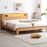 源氏木语全实木床北欧风小户型卧室家具橡木床现代简约主卧1.5m1.8m双人床 原木色低铺夜光床直靠【橡木】 1200mm*2000mm  框架结构