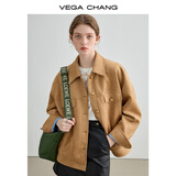 VEGA CHANG短外套女2025秋季新款复古麂皮绒夹克雅丹风宽松上衣 核桃棕 L