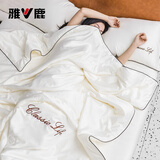 雅鹿水洗冰丝空调被床上四件套夏凉被单人宿舍夏被双人冰凉夏天薄被子 字母-米黄【冰丝凉感夏被】 床单款 四件套/2.0*2.3m夏被+床单+2枕套