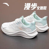 安踏漫步运动鞋女鞋女士春季款皮网拼接透气轻便软底跑步鞋子女 漫步网面|象牙白/泡沫绿-1 37.5