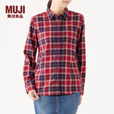 无印良品 MUJI 女式 新疆棉 轻量法兰绒 衬衫 W9AC506 红色X格子 L