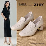 ZHR则则高跟鞋女气质粗跟单鞋百搭乐福鞋女通勤两穿工作小皮鞋 D118米38
