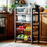 溢彩年华厨房置物架落地储物货架子零食多层推车客厅移动蔬菜篮收纳架6386