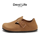 Devo的沃软木勃肯鞋男女同款时尚全包油腊皮单鞋复古情侣休闲鞋 66008 杏色疯马牛皮 39 （建议拍小一码）