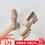 ZHR单鞋女英伦风舒适方头乐福鞋女两穿粗跟透气皮鞋女 K196 杏色 36