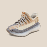 迪士尼[开学]童鞋秋米奇飞织椰子鞋软底透气男女童运动鞋 米/灰 35