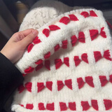 畅印蝴蝶结围巾毛线手工diy材料包秋冬季高颜值钩织围脖送女朋友礼物 【400g】奶白（主）+大红（辅）【送环形针+教程】