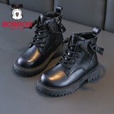 巴布豆（BOBDOG）童鞋女童冬季舒适百搭靴子时尚保暖儿童马丁靴112555127黑色32