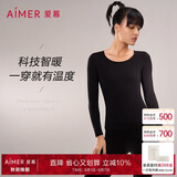 爱慕内衣小暖气吸湿发热抗静电女科技秋衣保暖套装 AM747001暖炭黑165