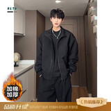 主意范（ZHUYIFAN）夹克男三防飞行秋冬加绒加厚整套立领棒球服外套短款工装冲锋衣潮 黑色加棉升级 L 110-130斤