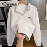 都市丽人加绒卫衣女款2025年最新款秋冬小个子半拉链polo领女士秋装外套女