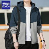 罗蒙秋季夹克男百搭休闲上衣运动男装外衣男式男款风衣加绒男士外套潮 8807浅蓝夹克 3XL