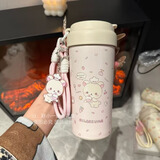 喜具杯【熊妹保温杯】陶瓷内胆可爱吸管杯子大容量高颜值便携女学生水杯 熊妹保温杯500ml带茶隔吸管【不锈钢内胆】 【主图款】杯子+两根粉色挂绳+卡通挂件