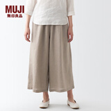 无印良品（MUJI）女式 麻 喇叭裤 裤子 长裤 休闲裤 宽版裤 阔腿裤BEG21A3S 浅灰棕色 S(155/62A)