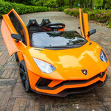 尚好嘉儿童遥控电动汽车可坐人四轮摇摆玩具车可驾驶电瓶男女宝宝小孩车 标配橙色：双驱-皮座椅-12V电瓶+遥控