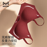 猫人（MiiOW）本命年内衣女士新娘结婚红色内衣文胸女生无钢圈聚拢上托胸罩女