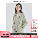 VEGA CHANG【现货】风衣女中长款2025秋季知识分子大衣小个子英伦风外套 豆沙绿 M