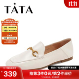他她（TATA）方头乐福鞋女休闲平底一脚蹬小皮鞋女单鞋春秋款FLC22AM4 米色 38