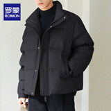 罗蒙立领休闲男士羽绒服夹克2025新款秋冬季男装轻薄保暖面包服外套潮 y2f35黑色羽绒服 2XL 155-175