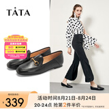 他她（TATA）方头乐福鞋女休闲平底一脚蹬小皮鞋女单鞋春秋款FLC22AM4 黑色 34