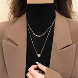 伊灿双层叠戴水钻吊坠毛衣链女小众复古高级感项链2025年新爆款款颈链 双层叠戴水钻吊坠毛衣链【金色】