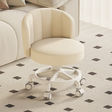 喻品矮凳滑轮带靠背家用客厅移动美缝圆板凳成人便携小凳子HK5215米白