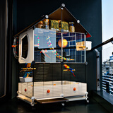 蔻丝鸟笼子鹦鹉大号防溅家用玄凤虎皮小太阳牡丹可洗澡生态别墅鸟笼 超大号72*36*117-三层四室-2-4鹦鹉 玩乐10件套：基础款+秋千+云梯