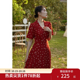 独束大码女装法式小翻领连衣裙女夏季新款遮肉显瘦雪纺裙子 红色(dy) 3XL （尺码：5）