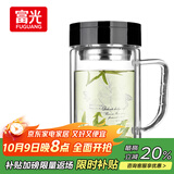 富光双层玻璃杯商务泡茶杯子 大容量男女耐热办公水杯带把黑色320ml