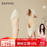 达芙妮（DAPHNE）包头凉鞋女粗跟夏季新款法式一字带单鞋名媛高跟鞋 米白色 6cm 37 (235mm) 标准码
