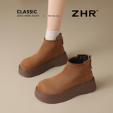 ZHR勃肯鞋女秋冬2025新款复古马丁靴厚底雪地靴加绒棉鞋洋气小短靴