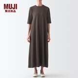 无印良品 MUJI 女式 双罗纹编织 五分袖连衣裙 BBP32A2A 裙子 棕色 M