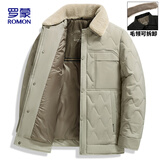 罗蒙（ROMON）棉服男士秋冬季翻领商务行政夹克棉衣中老年棉袄男装2566杏色4XL