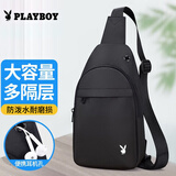 花花公子斜挎包男士单肩运动胸包时尚便携挎包男女学生旅游出行手机肩包 黑色