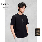 GXG男装 2024年夏季潮流撞色印花宽松短袖男 黑色 170/M